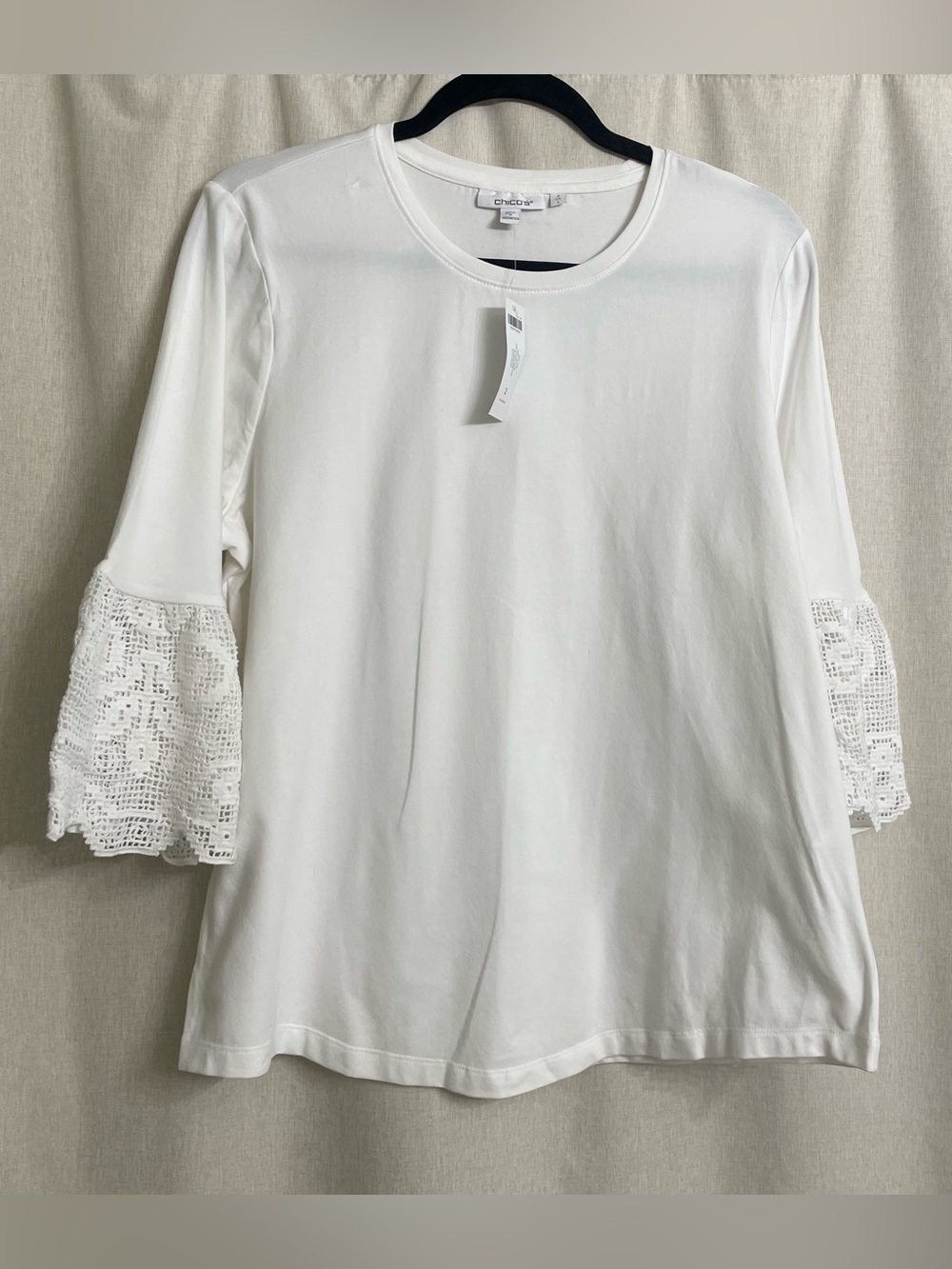 NWT Chico’s Cotton Lace Flutter Sleeve Tee White Size 2 Large
